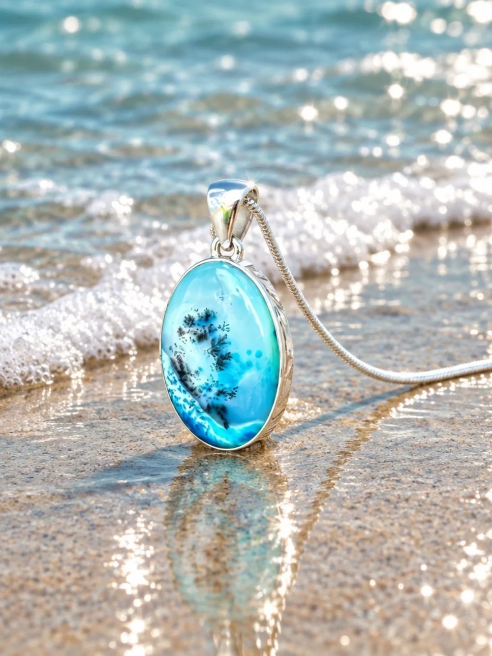 SOLD NEW! Blue Dendritic Opal Necklace
